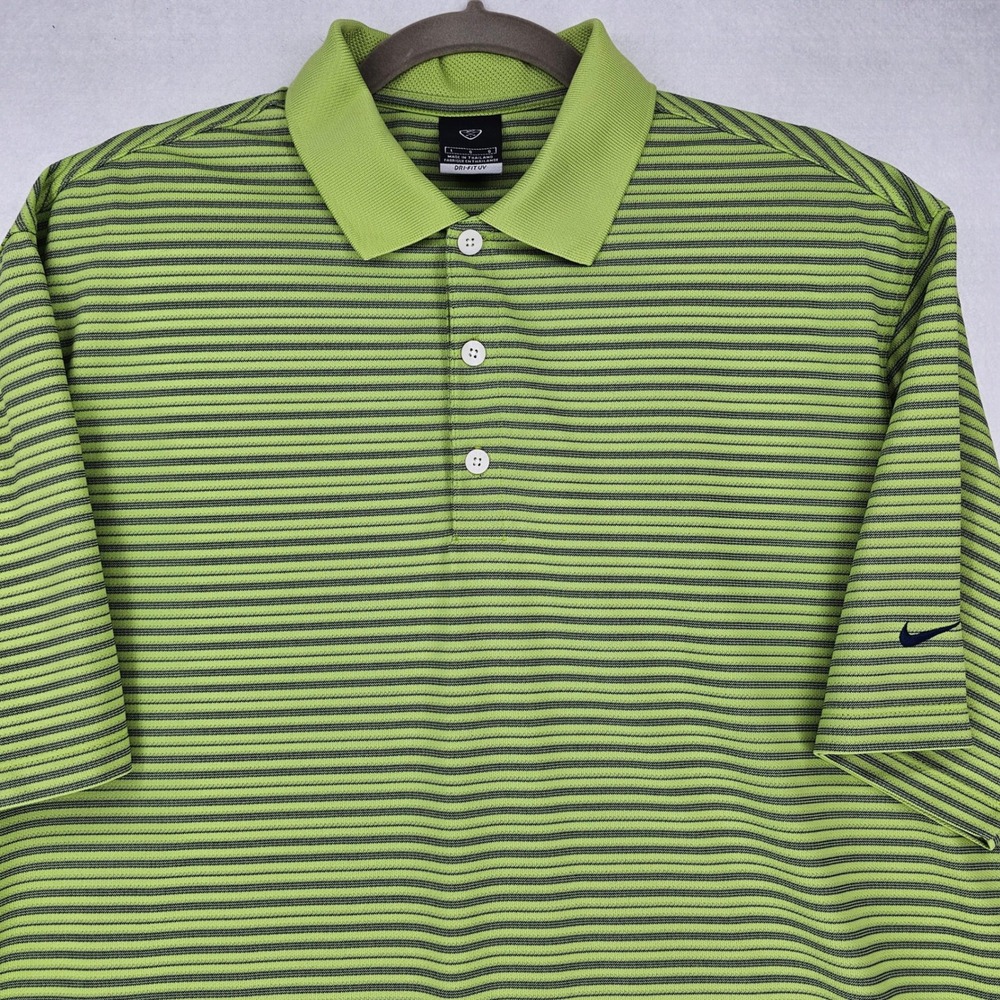 Nike Golf Polo Shirt Dri-FIT UV Green Striped Short Sleeve Athletic Large
